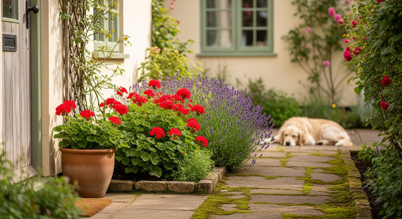 A charming cottage front garden in summer