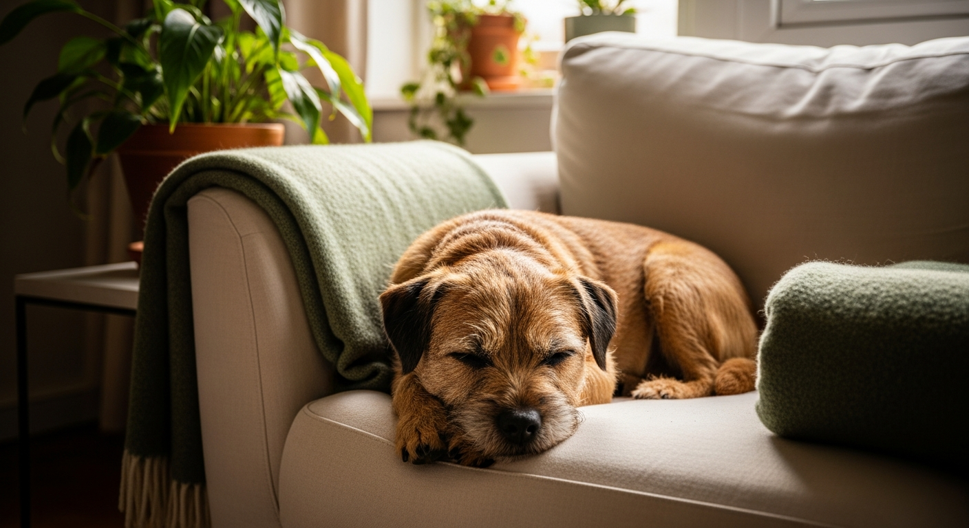 Border Terrier gifts styled in a warm, cozy gift-shop scene