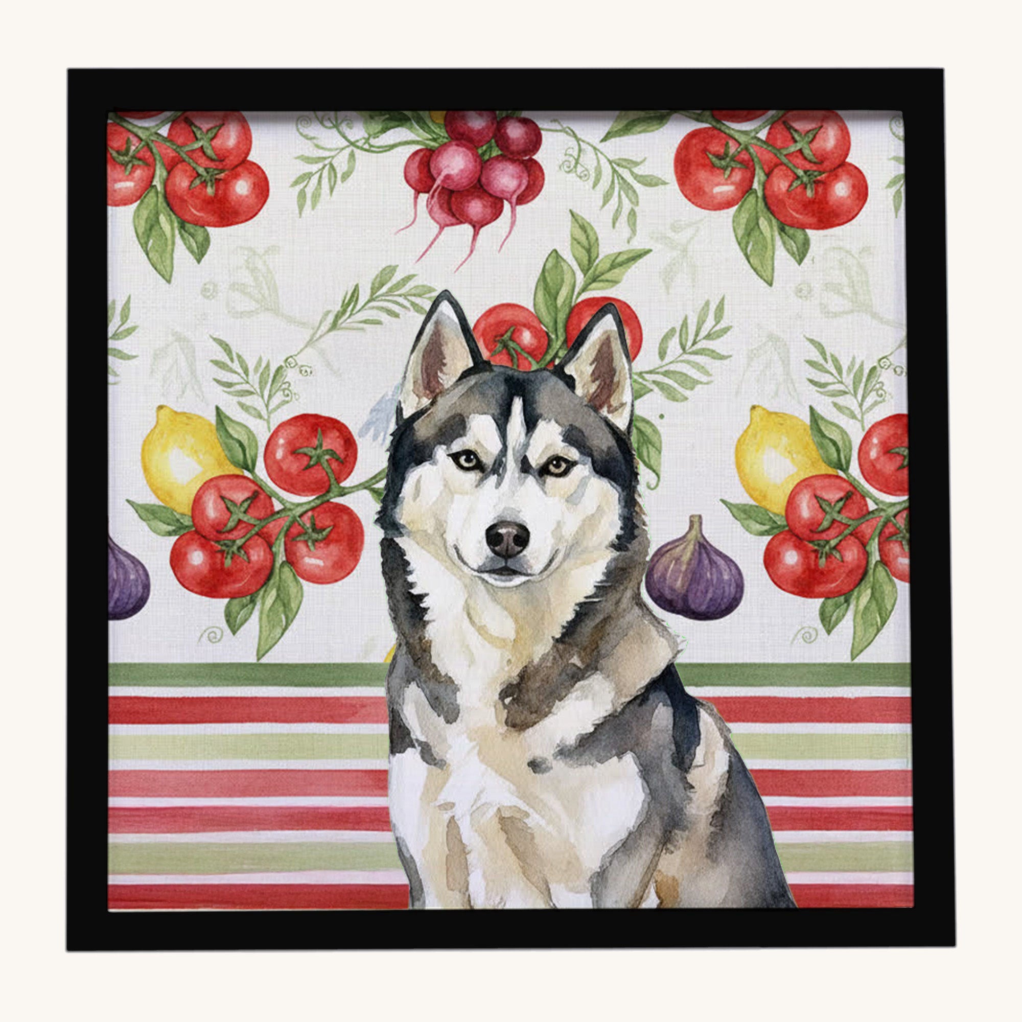 Hand-illustrated Agouti Siberian Husky Vegetables Framed Metal Print