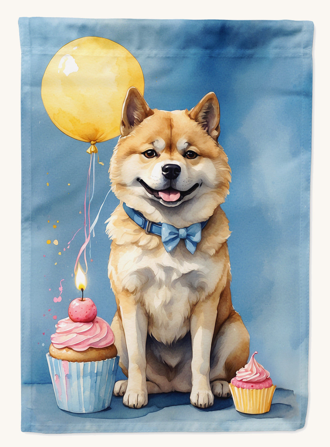 Hand-illustrated Akita Happy Birthday House Flag
