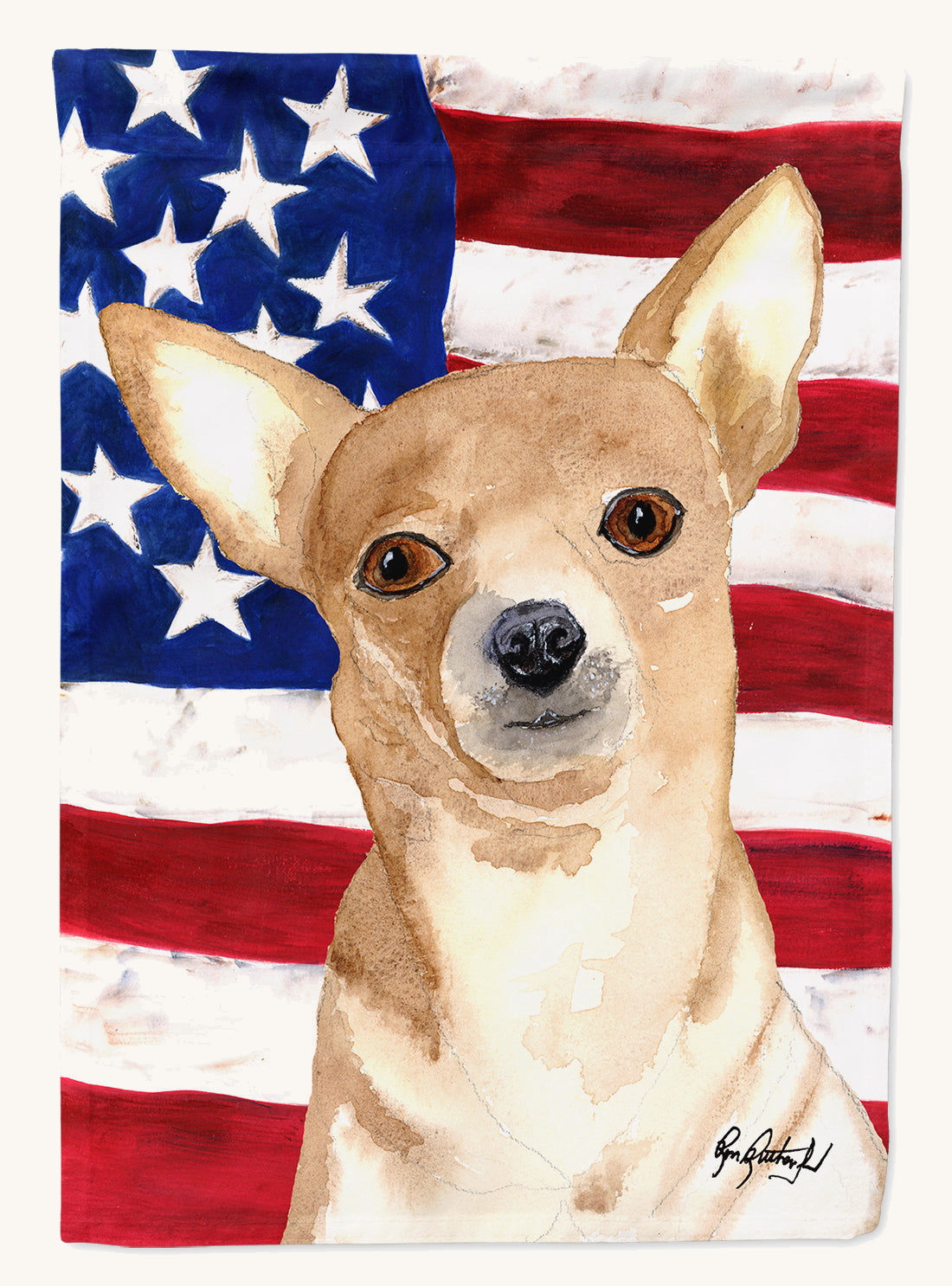 Hand-illustrated American Flag Chihuahua House Flag