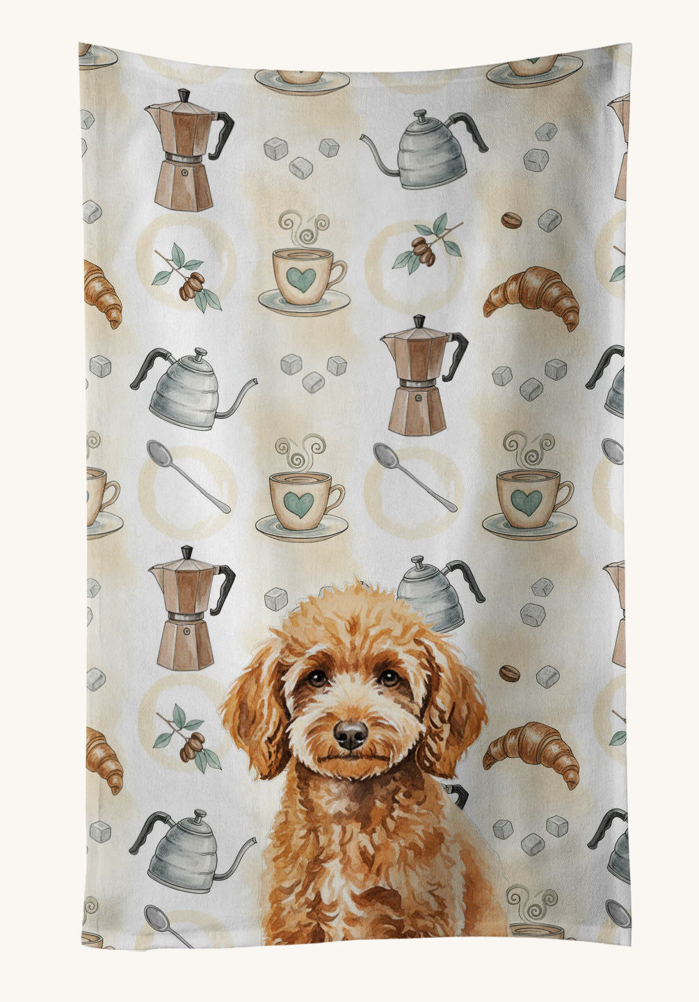 Hand-illustrated Apricot Poodle Coffee Bar Kitchen Towel