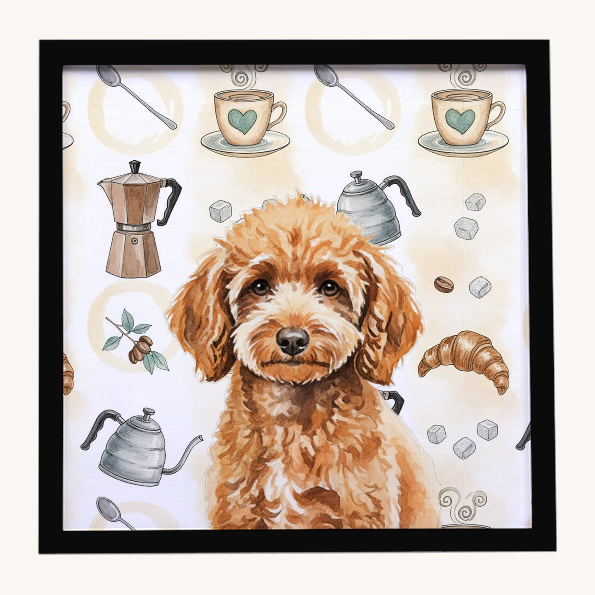 Hand-illustrated Apricot Poodle Coffee Bar Metal Print