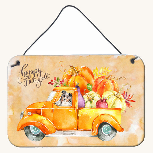 Hand-illustrated Australian Shepherd Fall Harvest Aluminum Sign