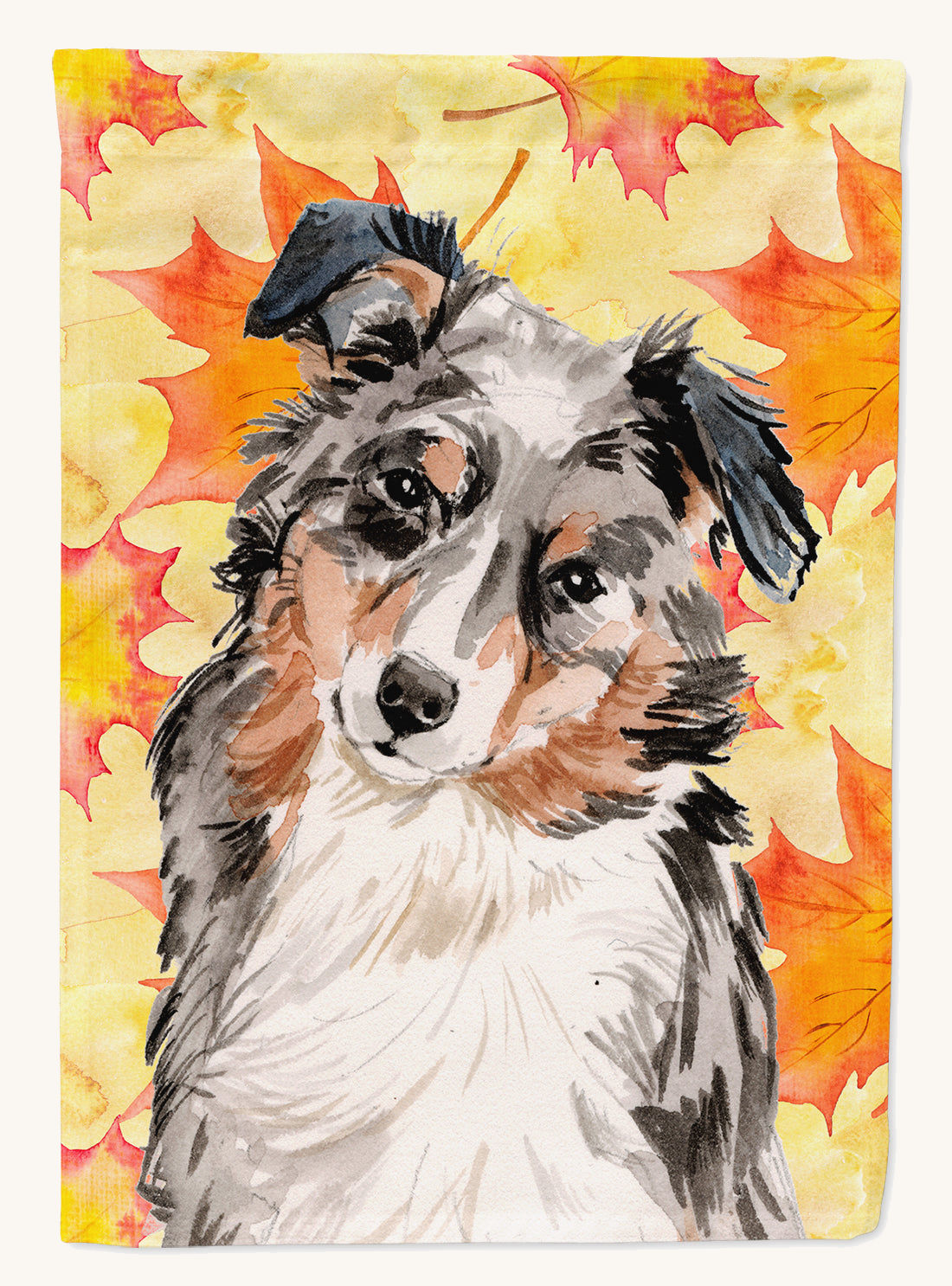 Hand-illustrated Australian Shepherd Fall House Flag