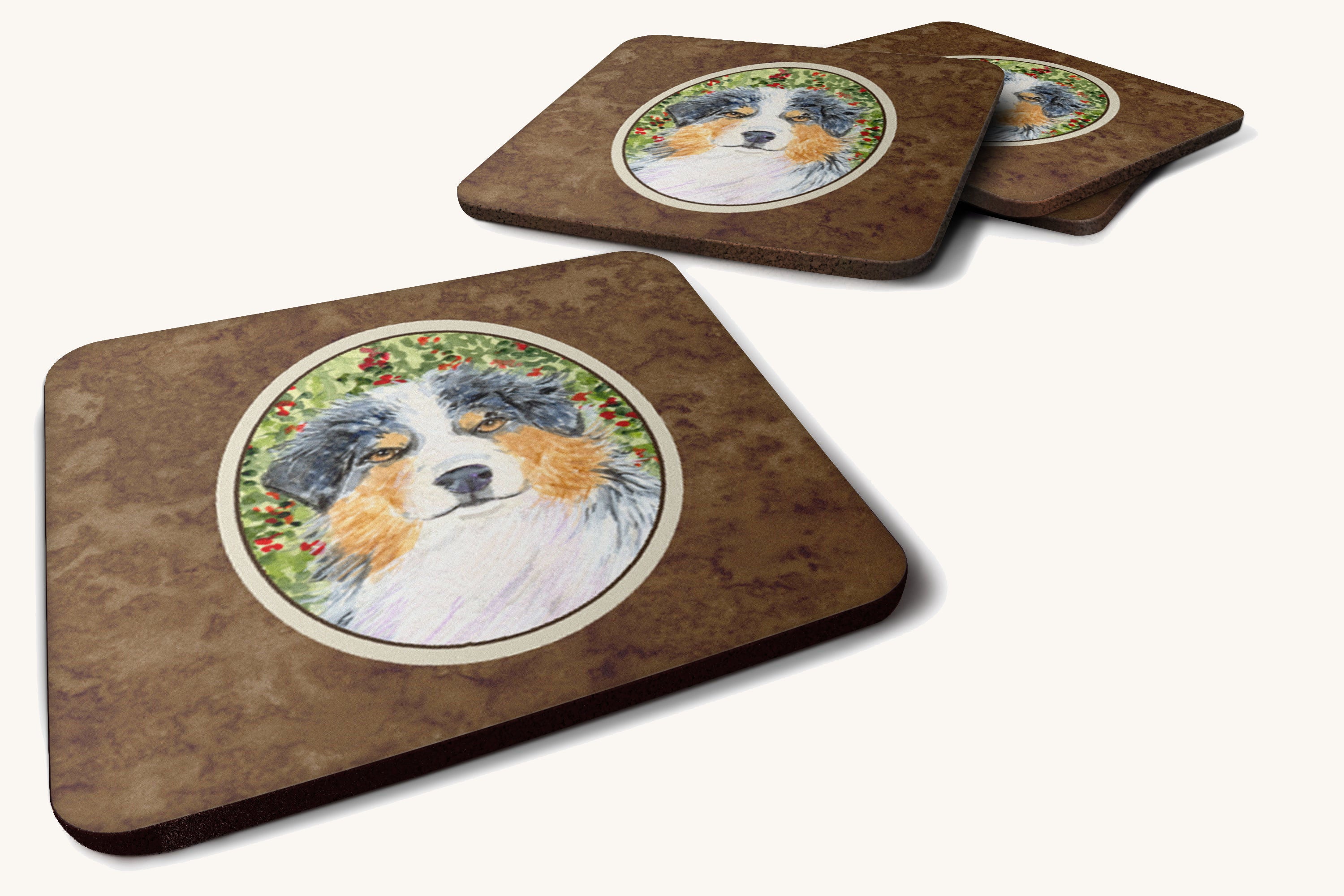 Hand-illustrated Australian Shepherd Foam Coasters Set