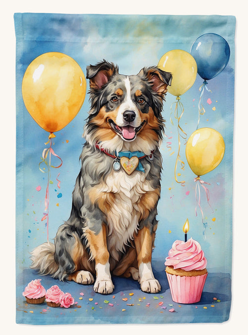 Hand-illustrated Australian Shepherd Happy Birthday House Flag