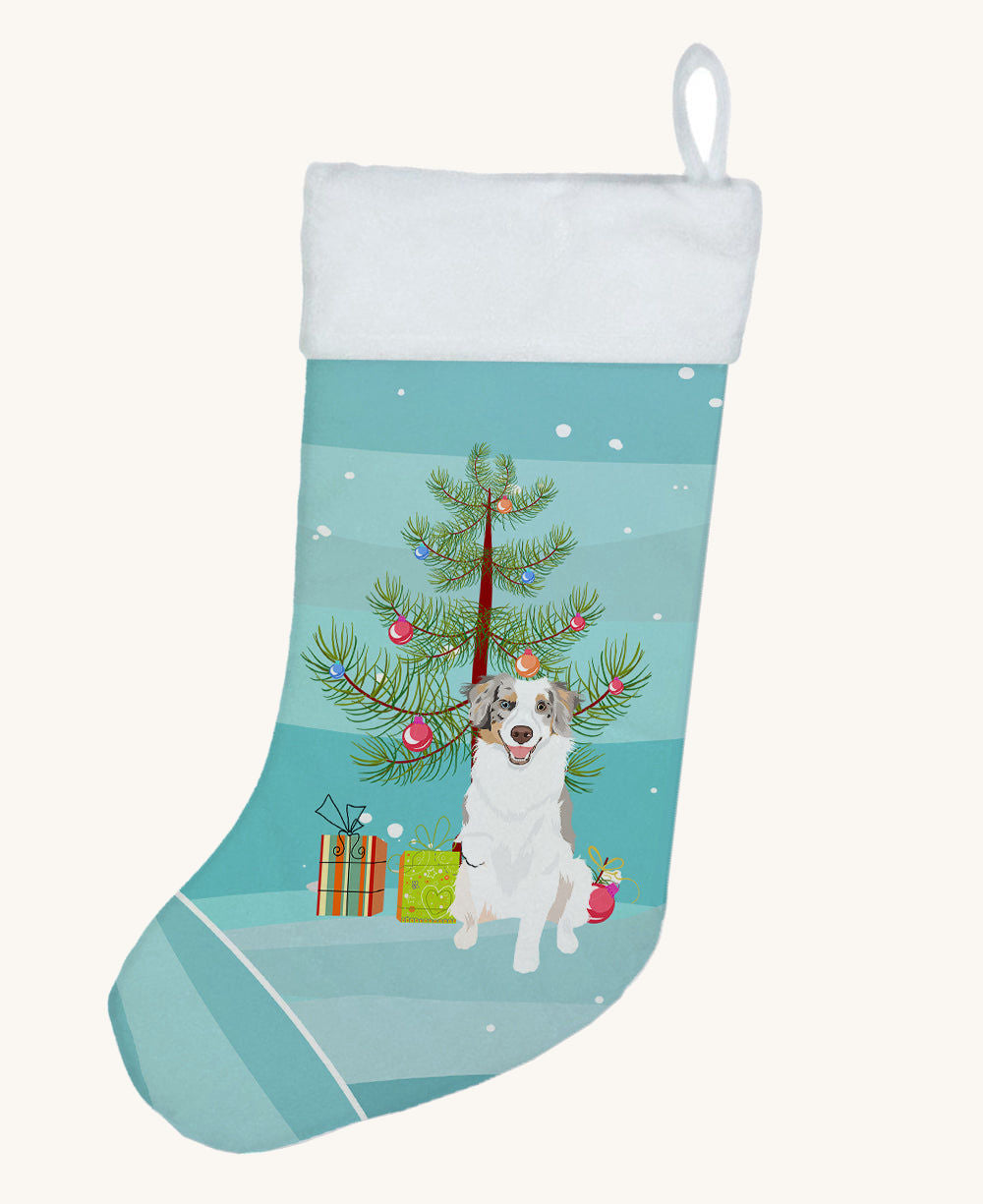 Hand-illustrated Australian Shepherd Red Merle Christmas Stocking