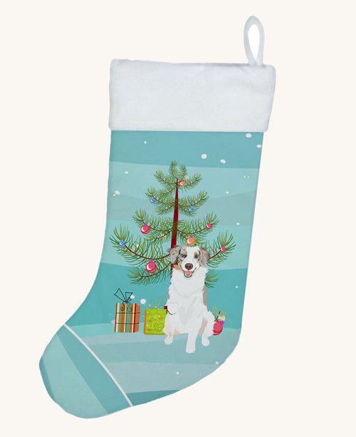 Hand-illustrated Australian Shepherd Red Merle Christmas Stocking