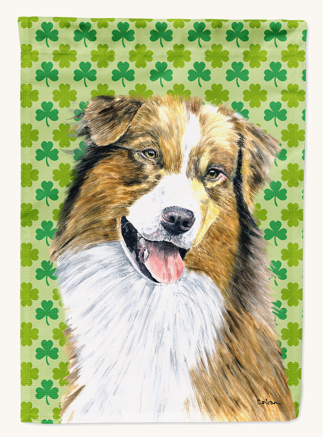 Hand-illustrated Australian Shepherd Shamrock Garden Flag