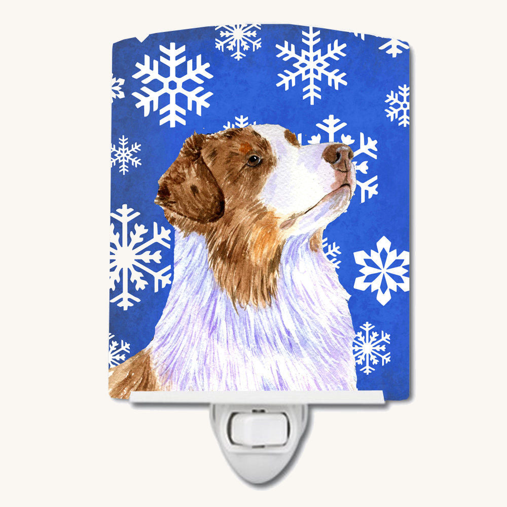 Hand-illustrated Australian Shepherd Winter Snowflakes Night Light