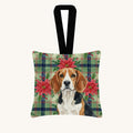 Hand-illustrated Beagle Christmas Poinsettias Fabric Ornament