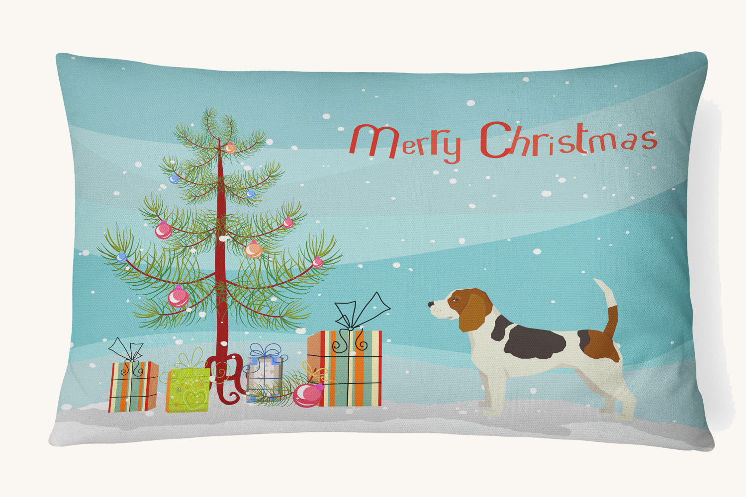 Hand-illustrated Beagle Christmas Tree Throw Pillow