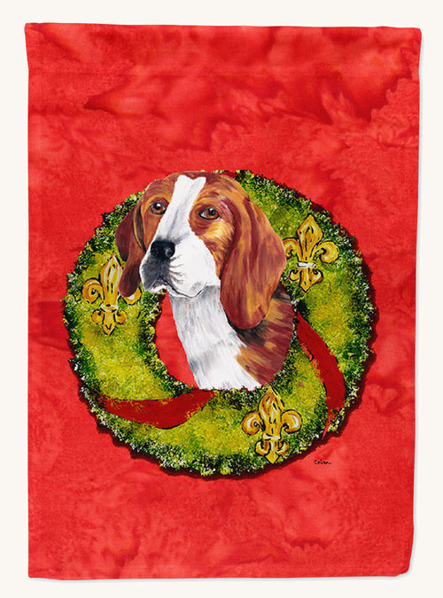 Hand-illustrated Beagle Christmas Wreath Garden Flag