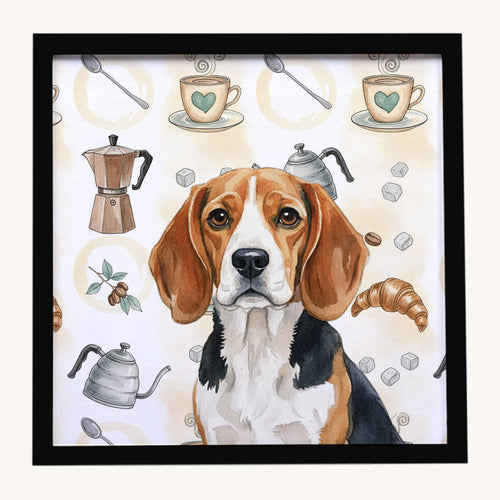 Hand-illustrated Beagle Coffee Bar Framed Metal Print