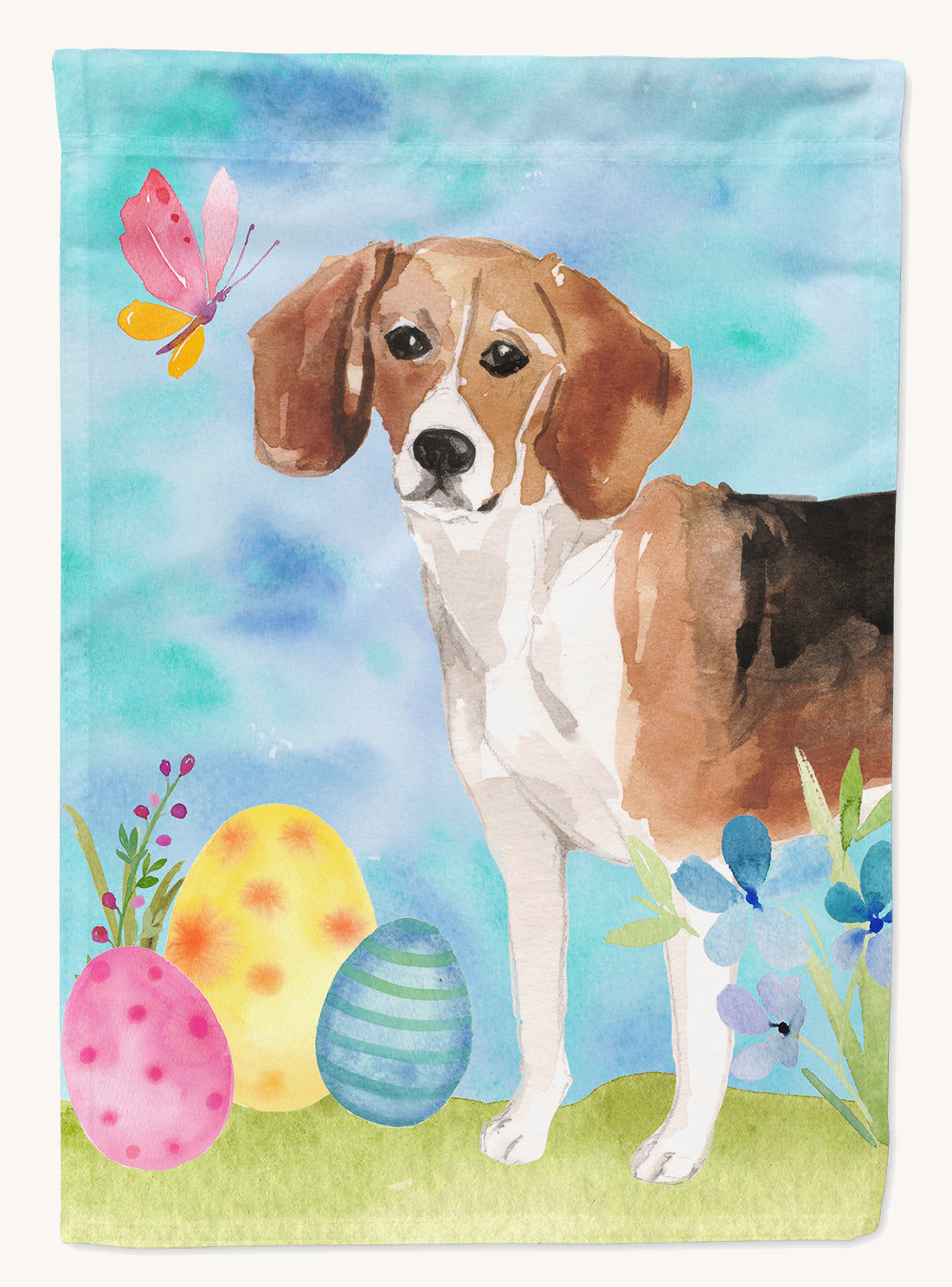 Hand-illustrated Beagle Easter House Flag