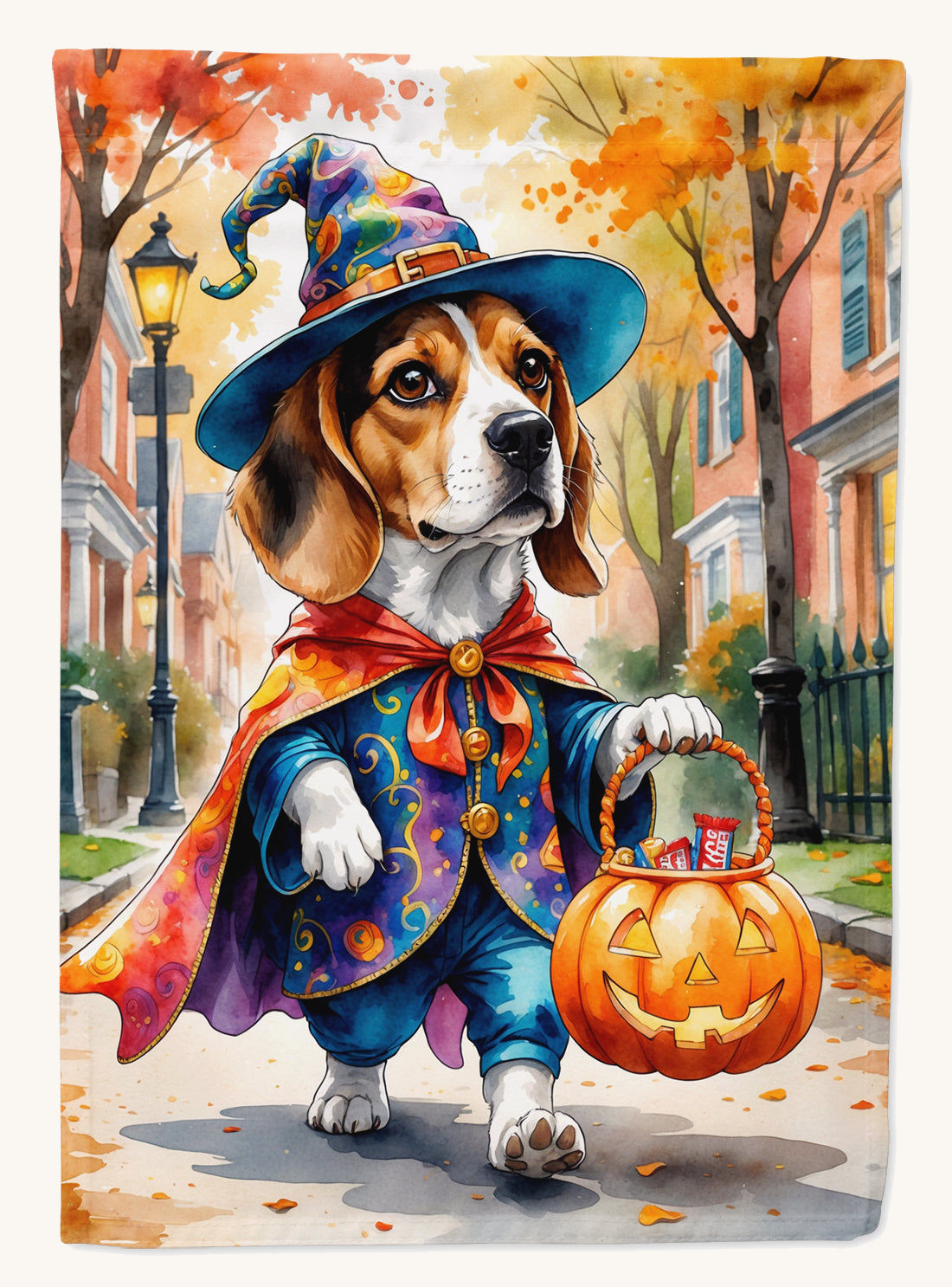 Hand-illustrated Beagle Halloween Trick or Treat House Flag