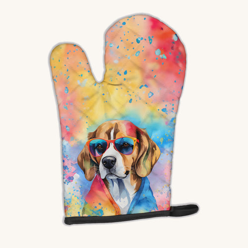 Hand-illustrated Beagle Hippie Dawg Oven Mitt