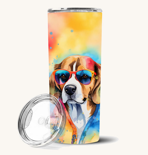 Hand-illustrated Beagle Hippie Dawg Skinny Tumbler