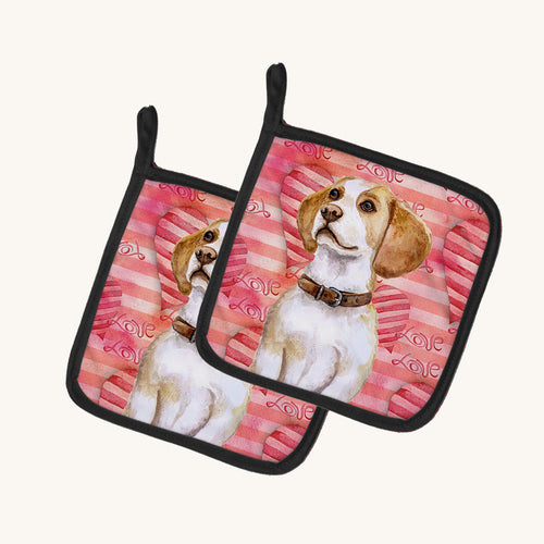 Hand-illustrated Beagle Love Red Pot Holders