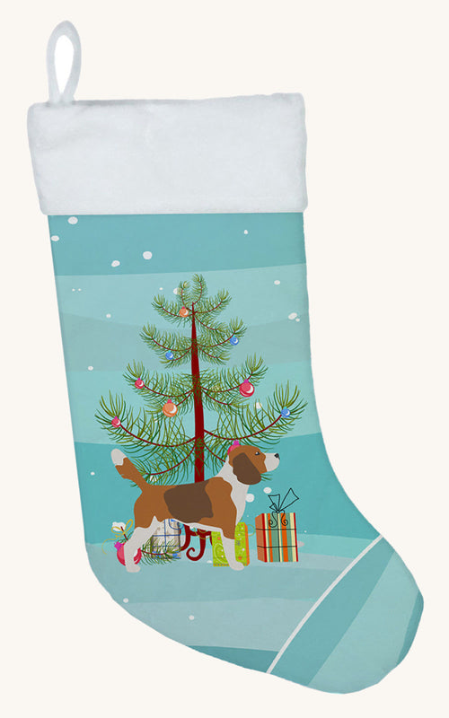 Hand-illustrated Beagle Merry Christmas Tree Stocking