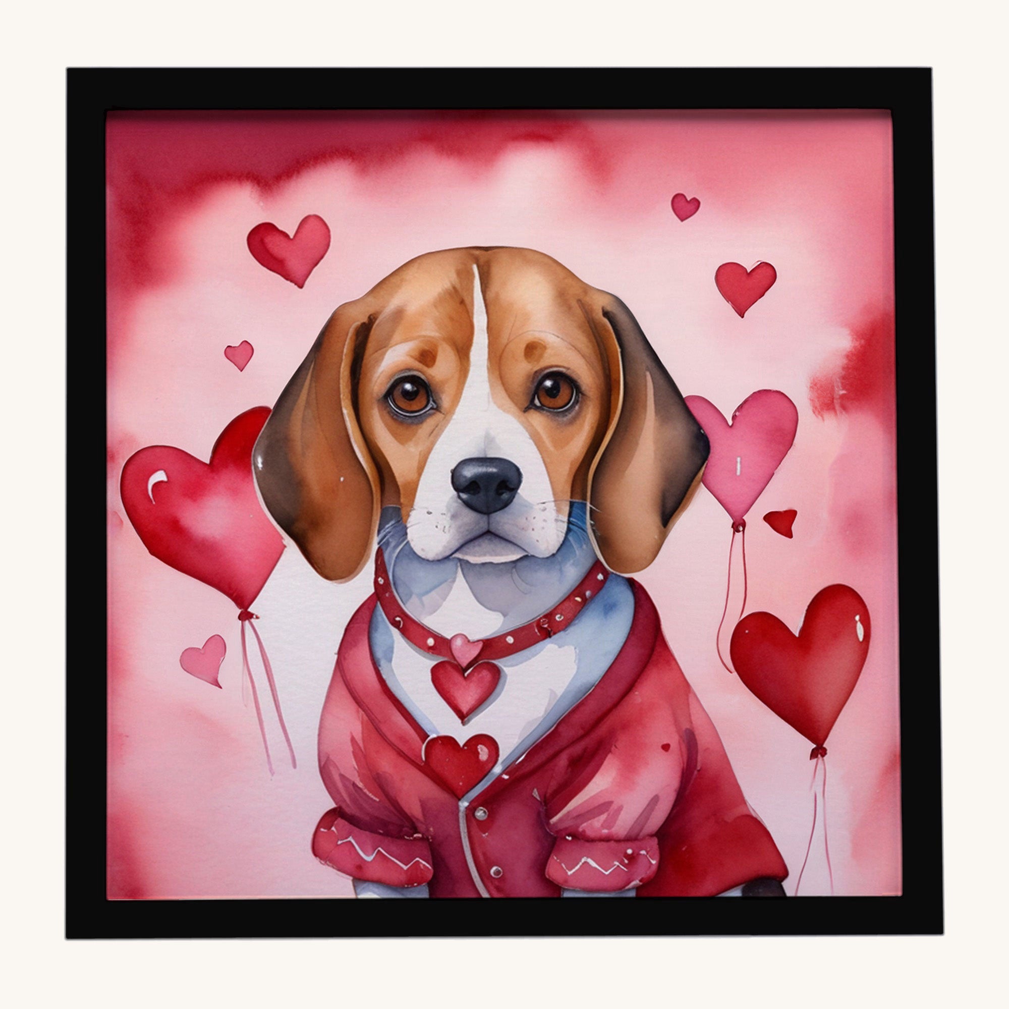 Hand-illustrated Beagle My Valentine Framed Metal Print