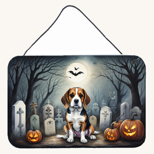 Hand-illustrated Beagle Spooky Halloween Hanging Metal Sign