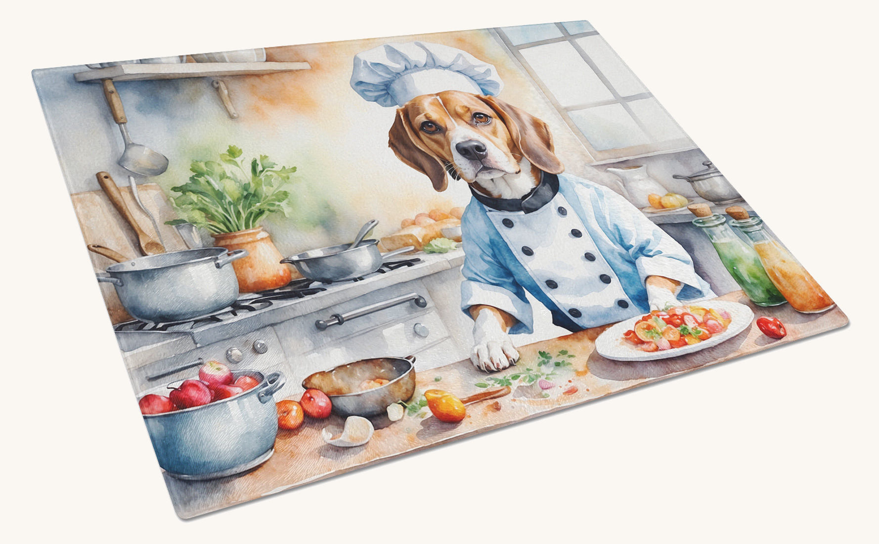 Hand-illustrated Beagle The Chef Glass Cutting Board