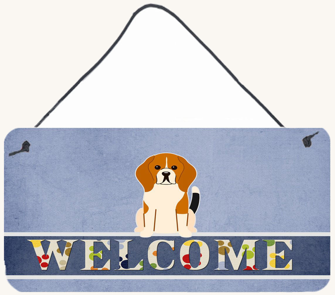 Hand-illustrated Beagle Tricolor Welcome Hanging Metal Sign