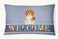 Hand-illustrated Beagle Tricolor Welcome Throw Pillow