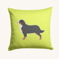 Hand-illustrated Bernese Mountain Dog Green Checkerboard Throw Pillow