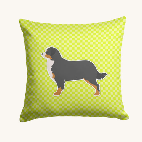 Hand-illustrated Bernese Mountain Dog Green Checkerboard Throw Pillow