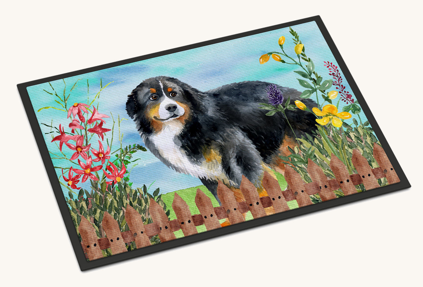 Hand-illustrated Bernese Mountain Dog Spring Doormat