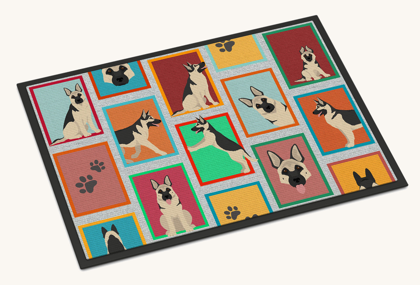 Hand-illustrated Black and Silver German Shepherd Doormat