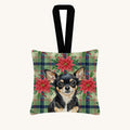Hand-illustrated Black and Tan Chihuahua Poinsettias Fabric Ornament