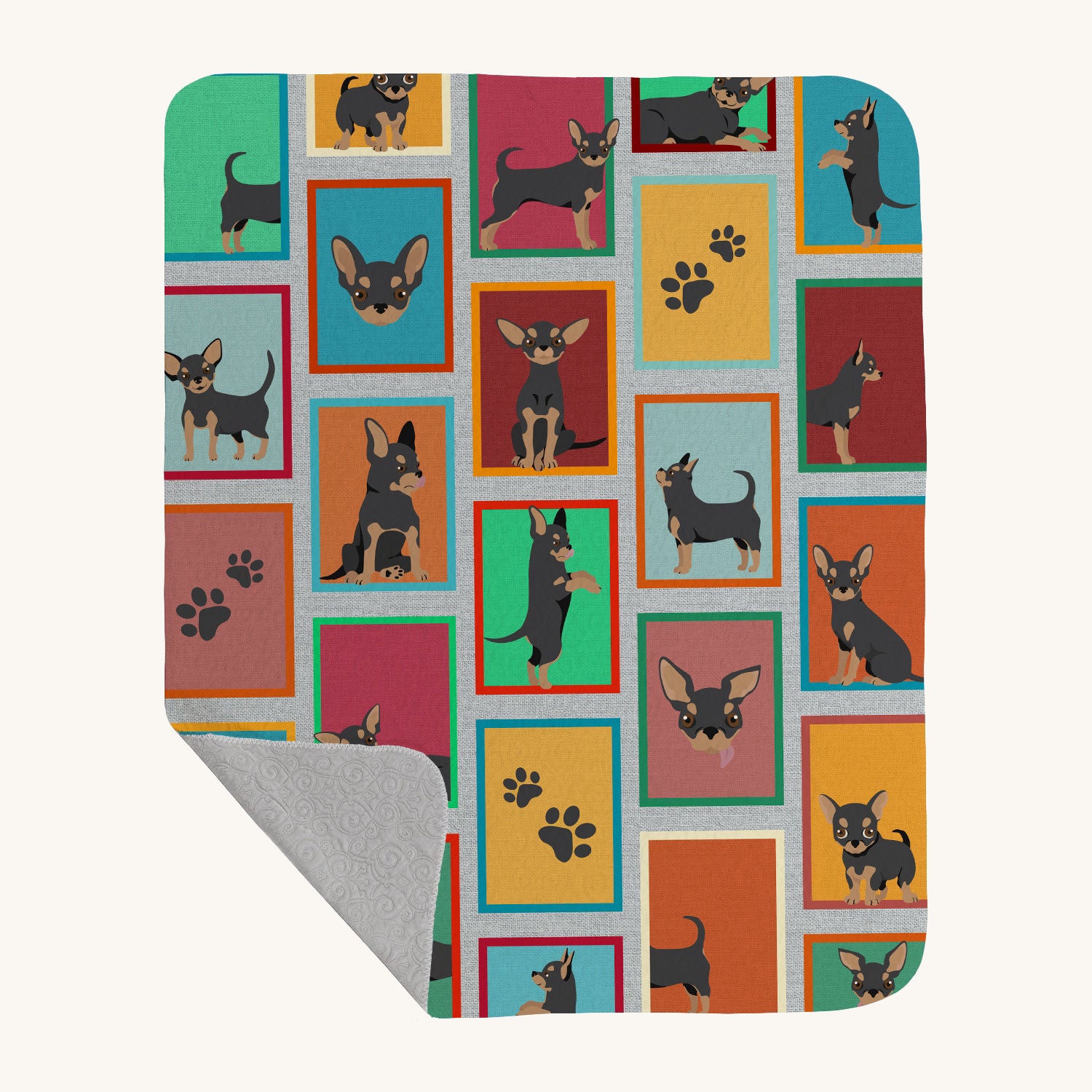 Hand-illustrated Black and Tan Chihuahua Quilted Throw Blanket