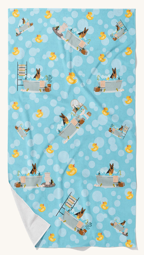 Hand-illustrated Black and Tan German Shepherd Bath Towel