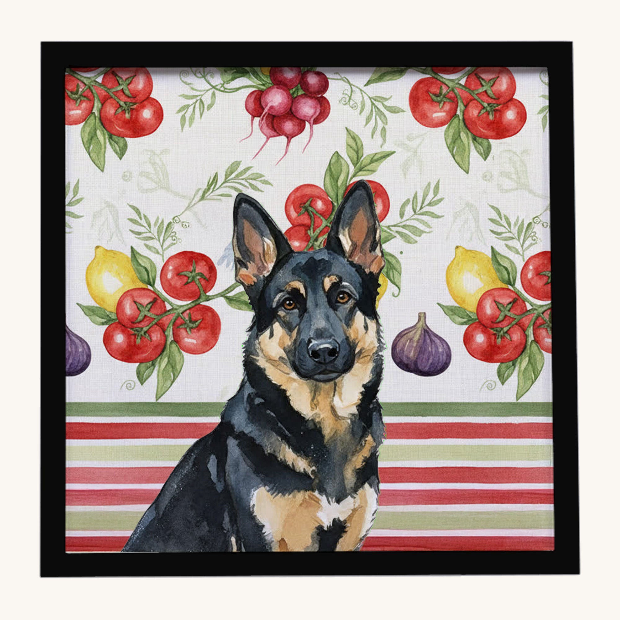 Hand-illustrated Black and Tan German Shepherd Framed Metal Wall Art