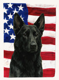 Hand-illustrated Black German Shepherd American Flag House Flag