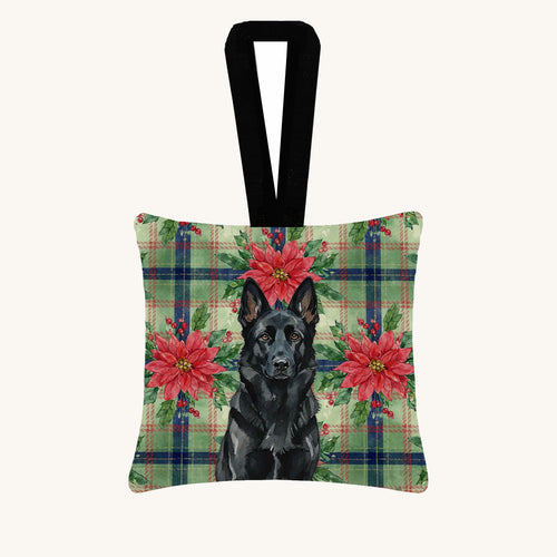 Hand-illustrated Black German Shepherd Christmas Poinsettias Ornament