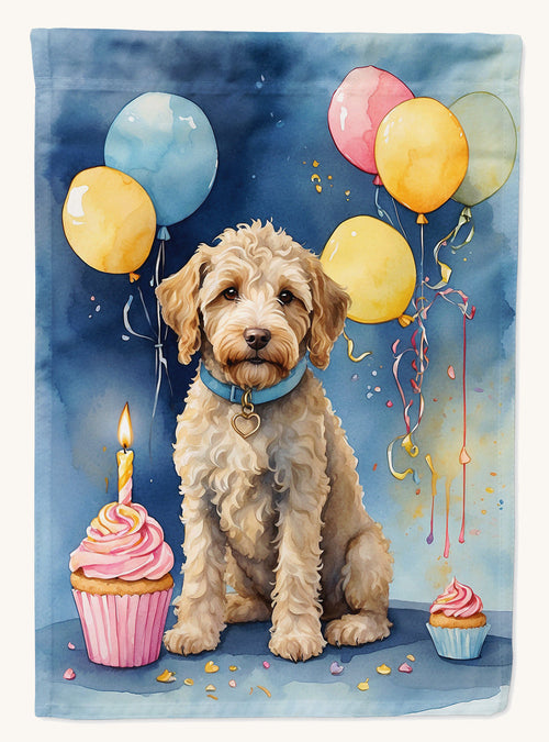 Hand-illustrated Black Labradoodle Happy Birthday House Flag