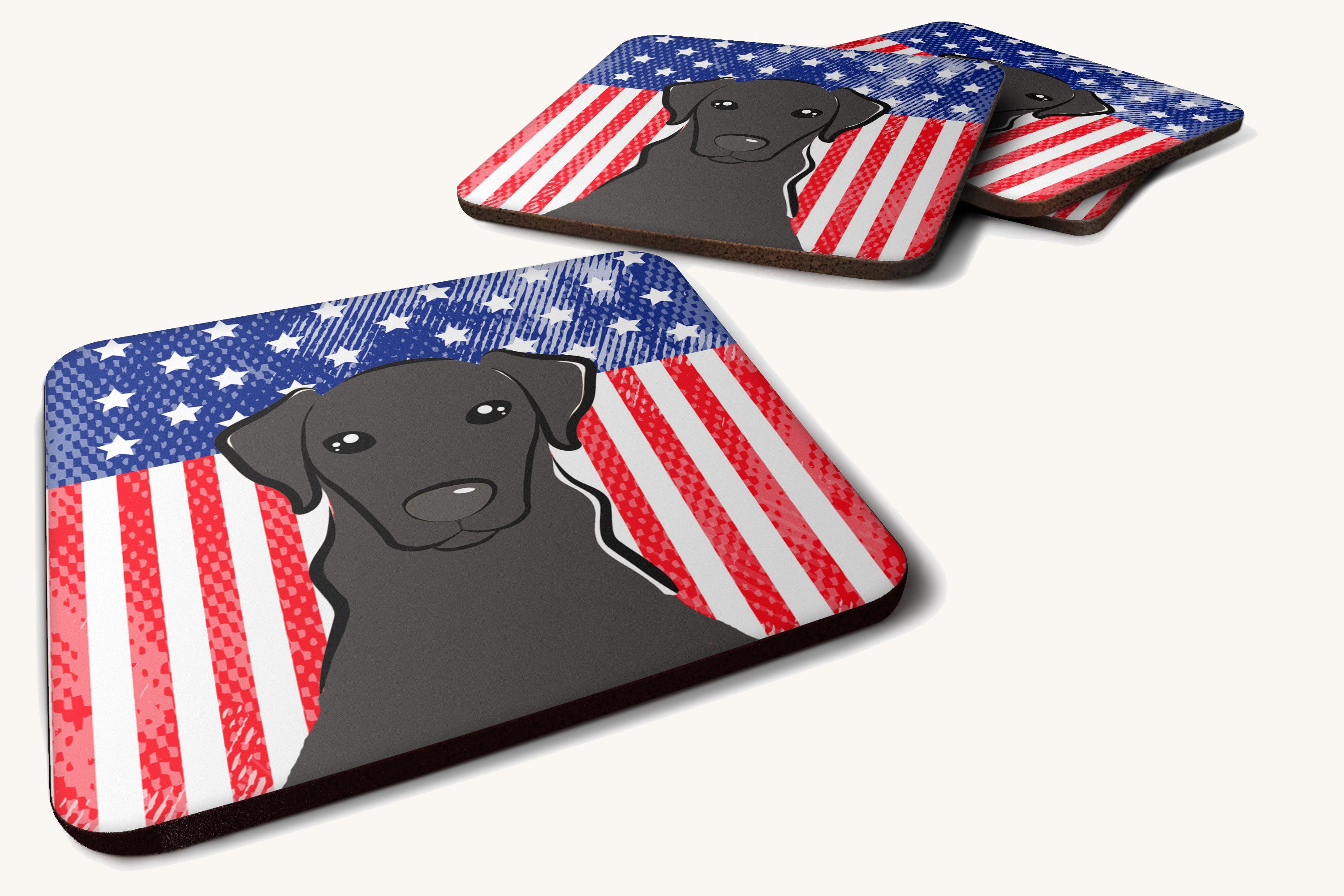 Hand-illustrated Black Labrador American Flag Coasters