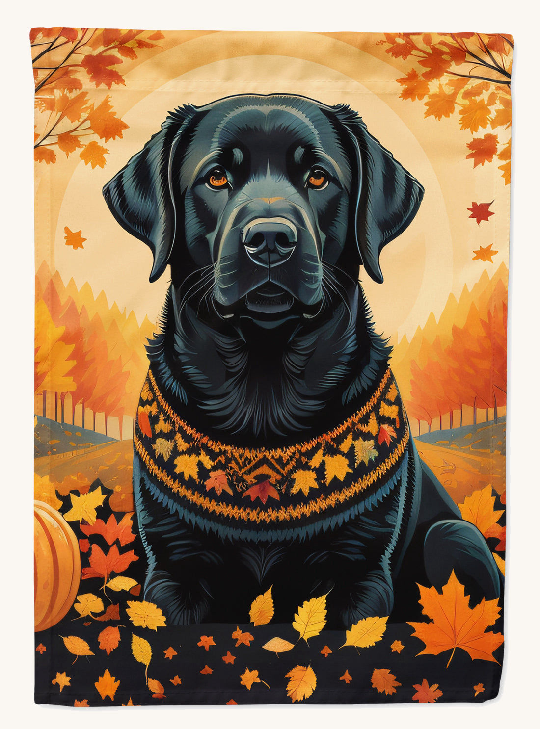 Hand-illustrated Black Labrador Fall Garden Flag