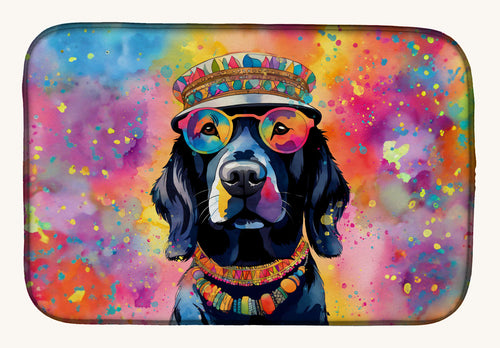 Hand-illustrated Black Labrador Hippie Dawg Dish Drying Mat