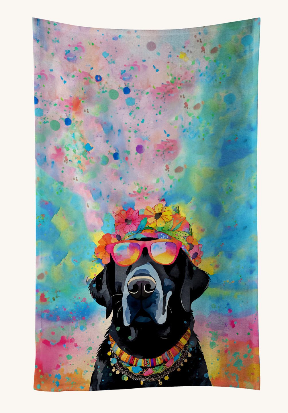 Hand-illustrated Black Labrador Hippie Dawg Kitchen Towel