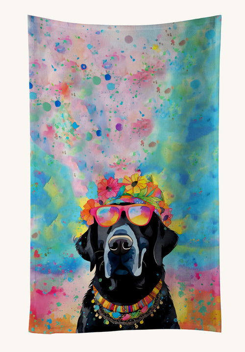 Hand-illustrated Black Labrador Hippie Dawg Kitchen Towel