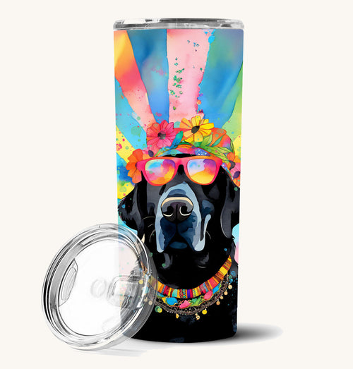 Hand-illustrated Black Labrador Hippie Dawg Skinny Tumbler