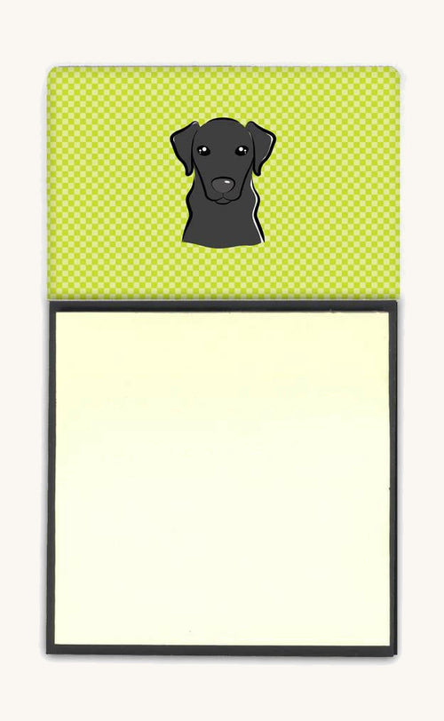 Hand-illustrated Black Labrador Lime Checkerboard Sticky Note Holder