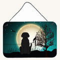 Hand-illustrated Black Labrador Scary Halloween Metal Sign