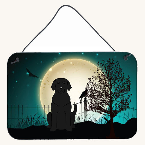 Hand-illustrated Black Labrador Scary Halloween Metal Sign
